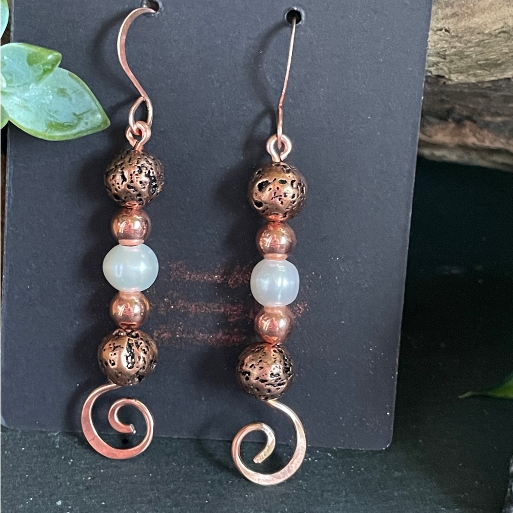 Artisan Wire Wrapped Copper Earrings Handmade - Picture 4 of 15